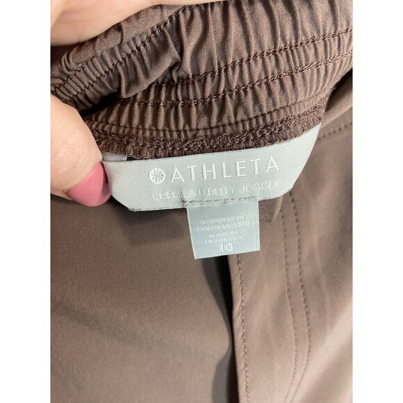 Athleta Chelsea Utility Jogger Pants Brown Zip Pockets Elastic Waist-sz 10 - Picture 5 of 11